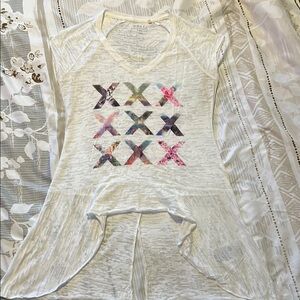 Guess White Asymmetrical Short Sleeve Tee